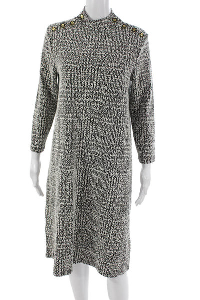 J. Mclaughlin Womens Shift Dress Black Tweed Mock Neck Long Sleeve Size M