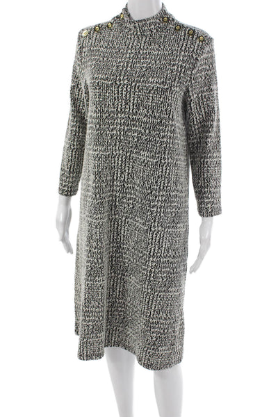 J. Mclaughlin Womens Shift Dress Black Tweed Mock Neck Long Sleeve Size M