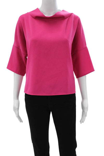 Suzy D Womens Basic Blouse Pink Cowl Neck 3/4 Sleeve Polyester Size S