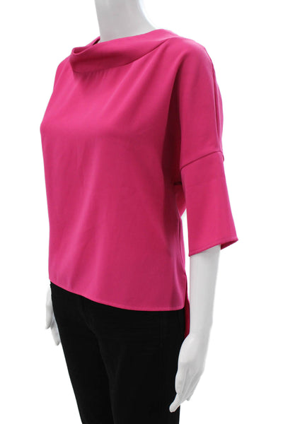 Suzy D Womens Basic Blouse Pink Cowl Neck 3/4 Sleeve Polyester Size S