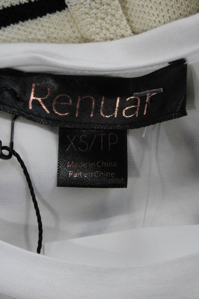 Renuar Women Tunic Blouse White Short Sleeve Round Neck Polyester Size XS