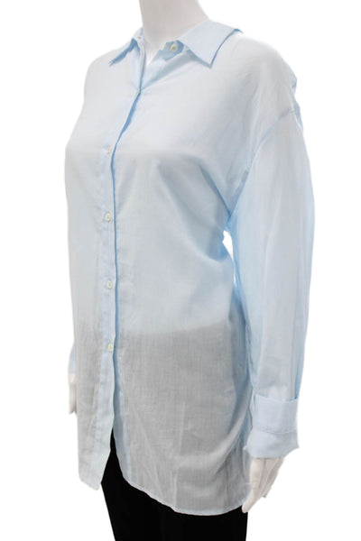 Manuel Canovas Women Collared Cotton Button Up Blouse Long Sleeve Blue Size L