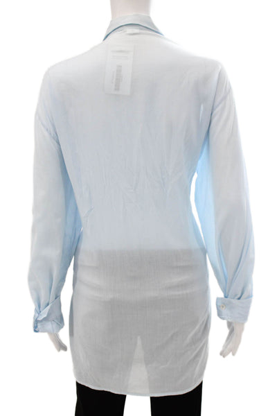 Manuel Canovas Women Collared Cotton Button Up Blouse Long Sleeve Blue Size L