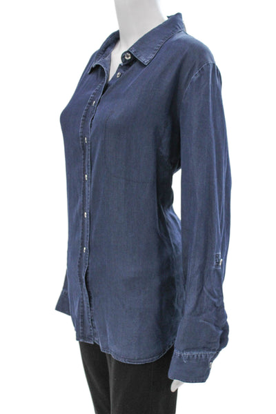 Renuar Women Collared Long Sleeve Button Up Basic Blue Tencel Lyocell Size XL