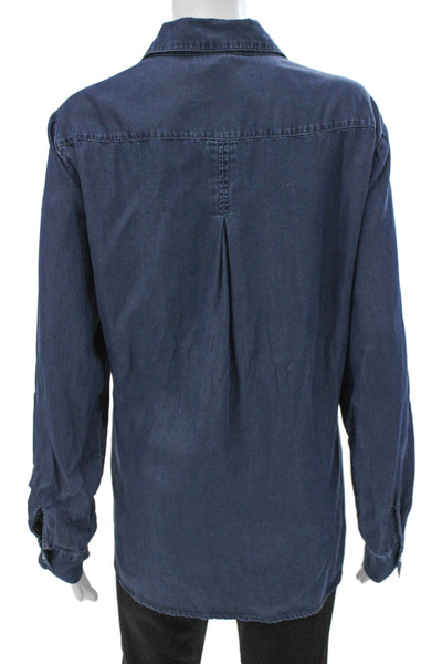 Renuar Women Collared Long Sleeve Button Up Basic Blue Tencel Lyocell Size XL