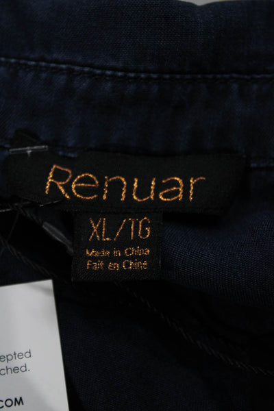 Renuar Women Collared Long Sleeve Button Up Basic Blue Tencel Lyocell Size XL