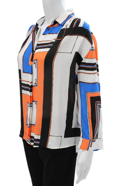 Designer Women Collared Geometric Viscose Button-Up Long Sleeve Top Size 42