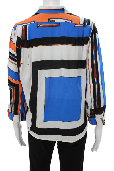 Designer Women Collared Geometric Viscose Button-Up Long Sleeve Top Size 42