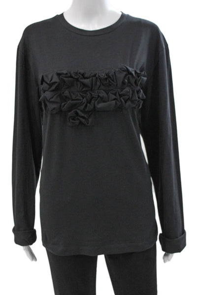 Meimeij Women Basic Merino Wool Black Long Sleeve T-Shirt Round Neck Size 48