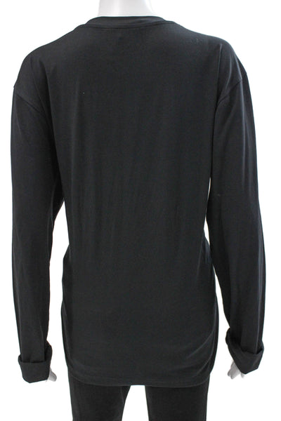 Meimeij Women Basic Merino Wool Black Long Sleeve T-Shirt Round Neck Size 48