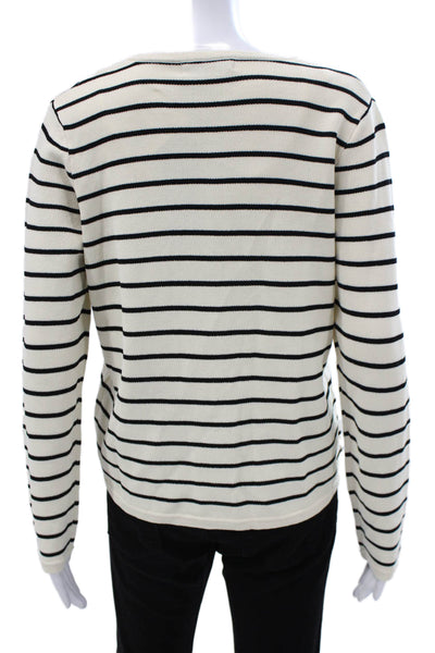 Renuar Womens White Striped Viscose Cardigan Round Neck Long Sleeve Size M