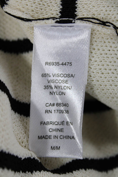 Renuar Womens White Striped Viscose Cardigan Round Neck Long Sleeve Size M