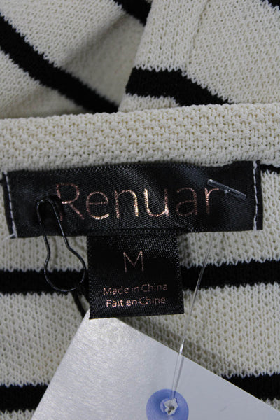 Renuar Womens White Striped Viscose Cardigan Round Neck Long Sleeve Size M