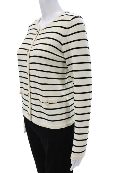 Renuar Women Cardigan Black Striped Viscose Long Sleeve Round Neck Size XS