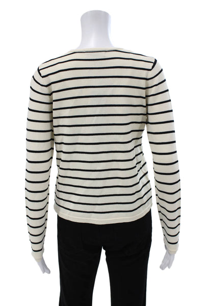 Renuar Women Cardigan Black Striped Viscose Long Sleeve Round Neck Size XS