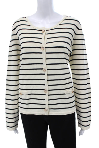 Renuar Womens Plus Cardigan Ivory Striped 65% Viscose Long Sleeve Size 2XL