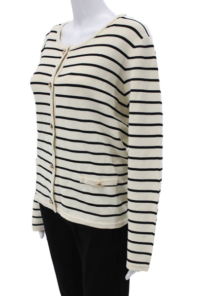 Renuar Womens Plus Cardigan Ivory Striped 65% Viscose Long Sleeve Size 2XL