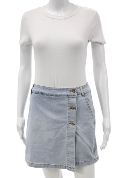 Renuar Womens A-Line Cotton Skirt Solid Blue Size XS