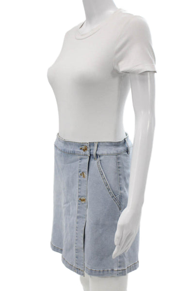 Renuar Women A-Line Skirt Blue Cotton Solid Petite Size S