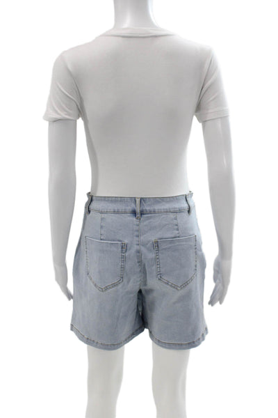 Renuar Women A-Line Skirt Blue Cotton Solid Petite Size S