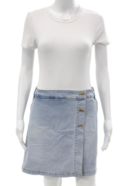 Renuar Womens A-Line Cotton Solid Button Front Skirt Blue Size 2XL