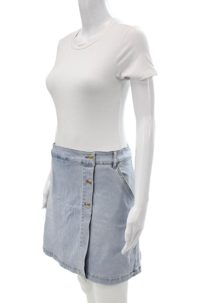 Renuar Womens A-Line Cotton Solid Button Front Skirt Blue Size 2XL