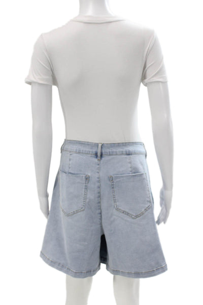 Renuar Womens A-Line Cotton Solid Button Front Skirt Blue Size 2XL