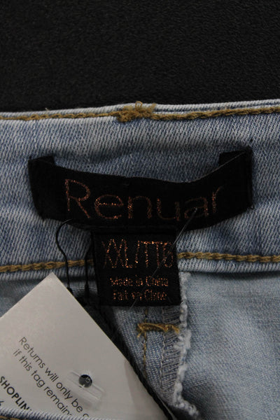 Renuar Womens A-Line Cotton Solid Button Front Skirt Blue Size 2XL