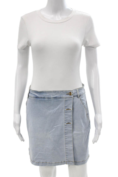 Renuar Womens A-Line Blue Cotton Skirt Button Size M