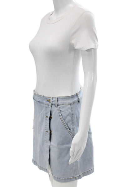Renuar Womens A-Line Blue Cotton Skirt Button Size M