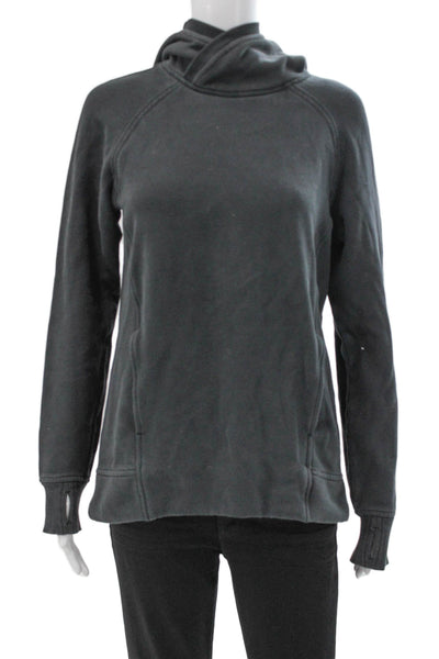Lululemon Women Black Pullover Hoodie High Neck Long Sleeve Cotton Blend Size 6