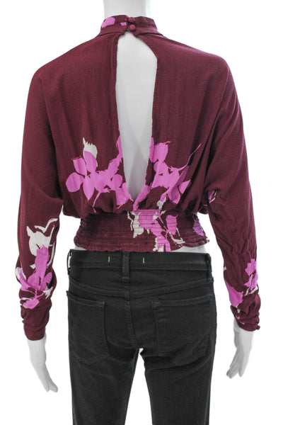Free People Women Multicolor Knit Floral Mockneck Long Sleeve Blouse Size XS