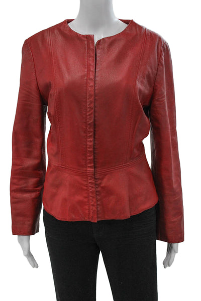 Liliu Womens Basic Leather Jacket Red Zip Size M