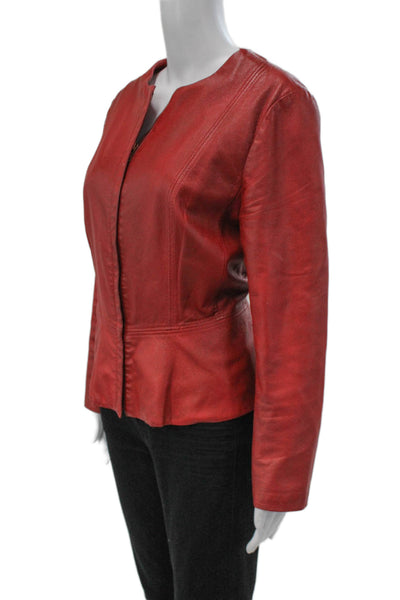 Liliu Womens Basic Leather Jacket Red Zip Size M