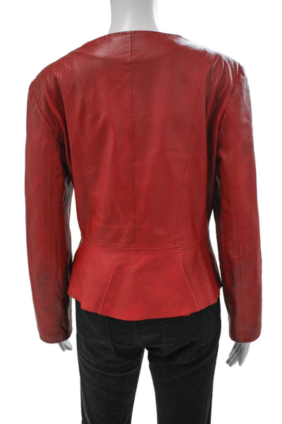 Liliu Womens Basic Leather Jacket Red Zip Size M
