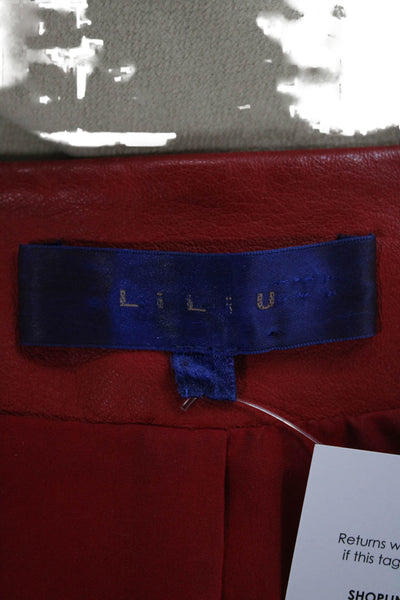 Liliu Womens Basic Leather Jacket Red Zip Size M