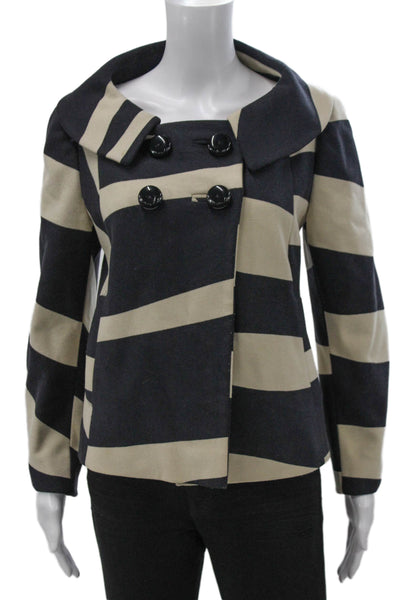 Moschino Cheap & Chic Womens Pea Coat Navy Striped Wool Button Closure Size 10