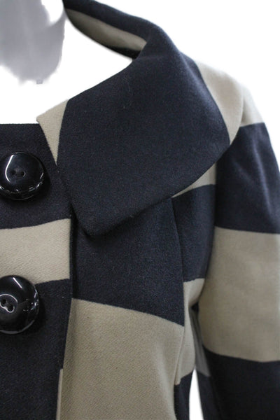 Moschino Cheap & Chic Womens Pea Coat Navy Striped Wool Button Closure Size 10