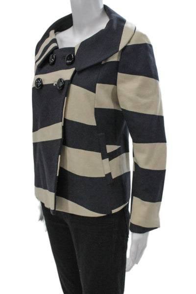 Moschino Cheap & Chic Womens Pea Coat Navy Striped Wool Button Closure Size 10