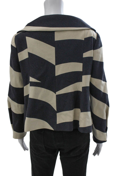 Moschino Cheap & Chic Womens Pea Coat Navy Striped Wool Button Closure Size 10
