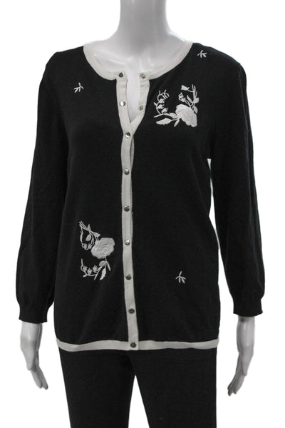 Catherine Malandrino Women Cardigan Black Long Sleeve Round Neck Size L