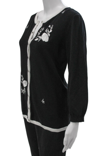 Catherine Malandrino Women Cardigan Black Long Sleeve Round Neck Size L