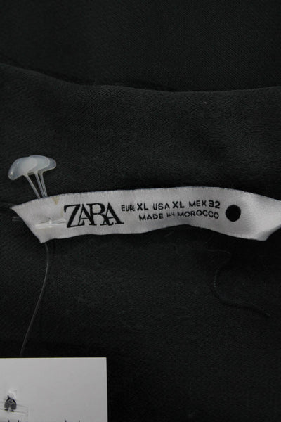 Zara Women Basic Collared Button-Up Blouse Gray Poly Blend Long Sleeve Size XL