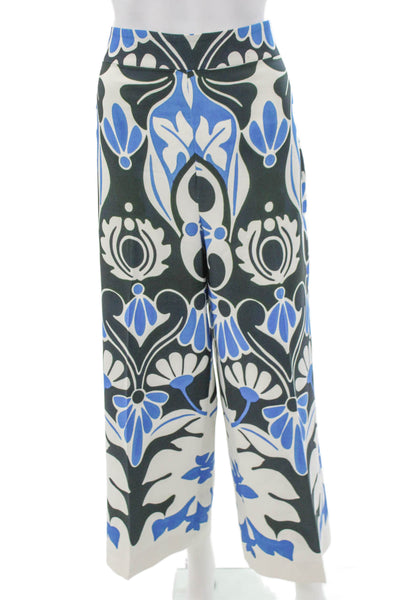 Zara Womens Dress Pants Blue Floral Polyester Blend Zip Size XL