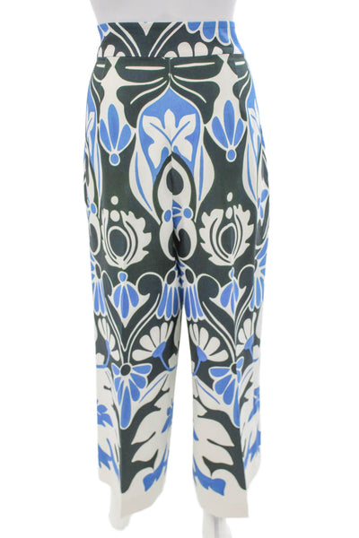 Zara Womens Dress Pants Blue Floral Polyester Blend Zip Size XL