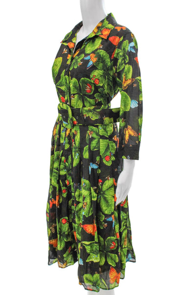 Samantha Sung Womens Shirt Dress Black Cotton Collared 3/4 Sleeve Midi Size 12