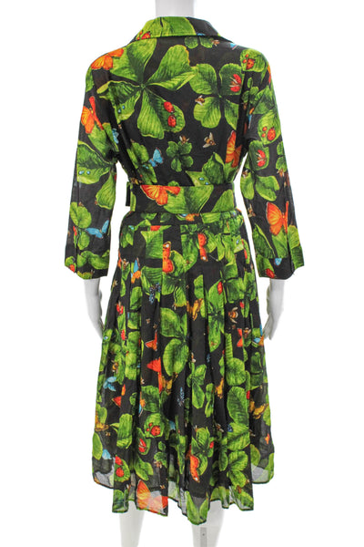 Samantha Sung Womens Shirt Dress Black Cotton Collared 3/4 Sleeve Midi Size 12