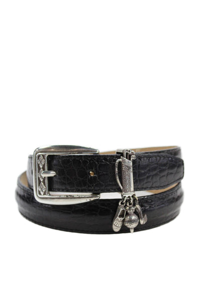 Brighton Womens Leather Crocodile Print Silver Tone Belt Black Size Small