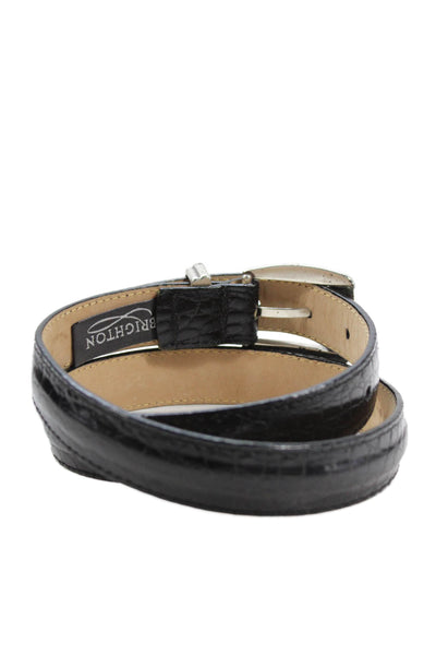 Brighton Womens Leather Crocodile Print Silver Tone Belt Black Size Small