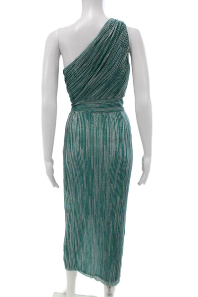Saylor Womens Wrap Dress Green Striped One Shoulder Midi Sleeveless Zip Size M